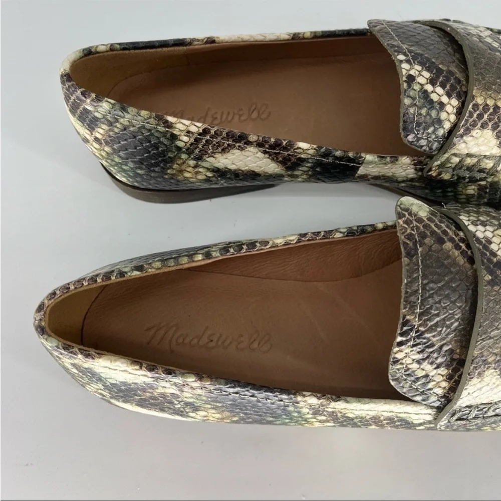 MADEWELL NEW THE ALEX LOAFERS SNAKE EMBOSSED LEATHER DEEP WOODLAND MULTI SNAKE - Picture 6 of 10